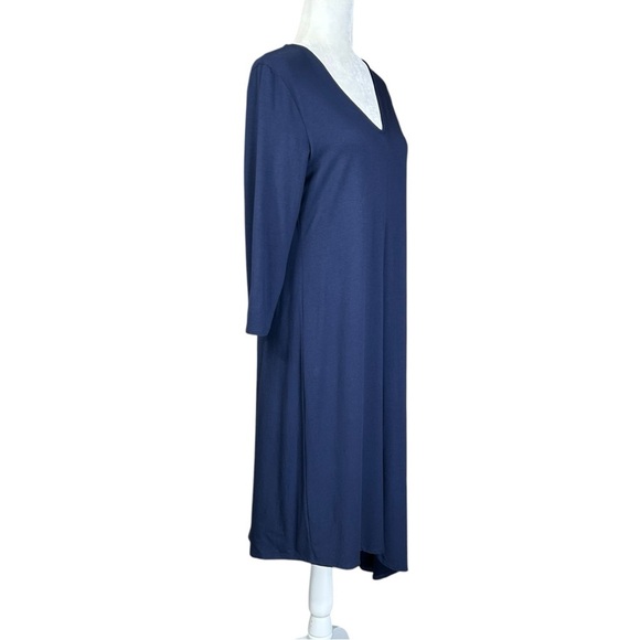 Eileen Fisher Minimalist Dress Med Navy Lagenlook V Neck Asymmetrical - Picture 3 of 11